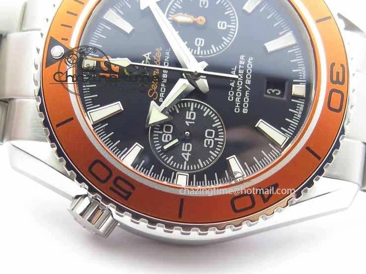 0517 Sophisticated Planet Ocean Master Chronometer Chrono SS OM 1:1 Best Edition Orange On SS Bracelet A 8156